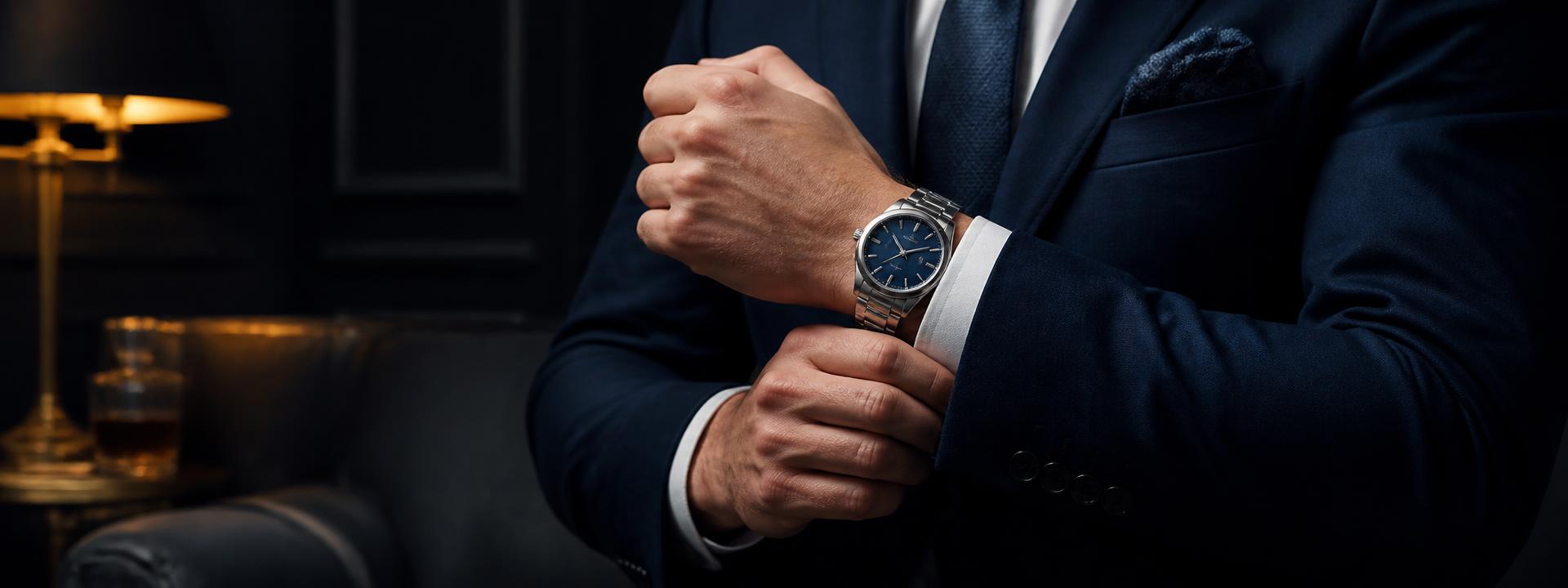 Gentleman wearing a blue dial watch