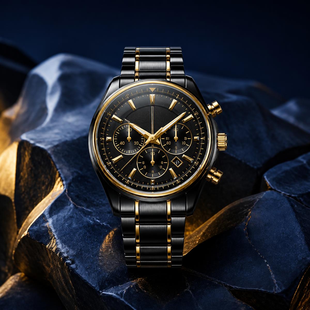 Black and gold chronograph watch
